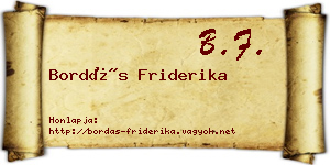 Bordás Friderika névjegykártya